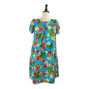 Puanani RJC Hawaiian Vintage Dress Tulip Sleeve Tropical Floral Women Size Large